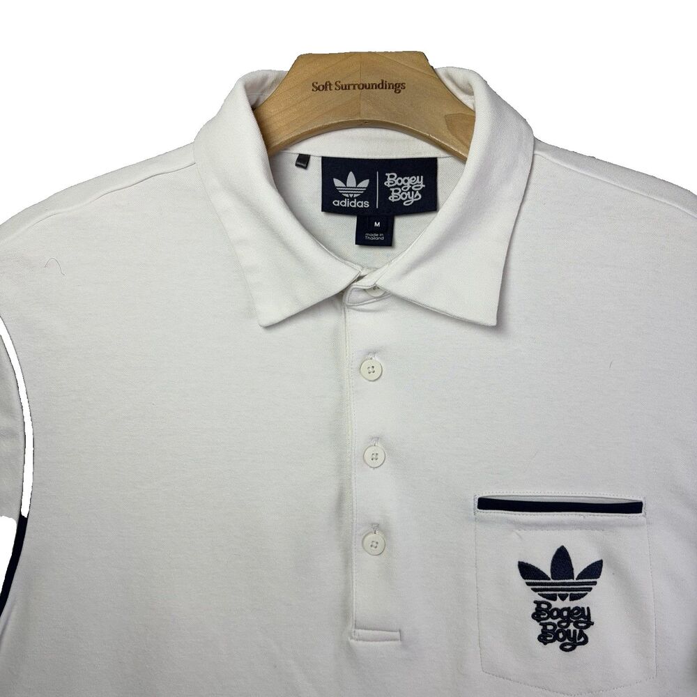 Adidas X Bogey Boys Polo Shirt Mens Medium Short Sleeve White Golf Stretch Beach